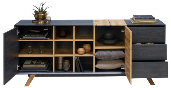 SIDEBOARD in 180/75/40 cm - Eichefarben/Dunkelgrau, Design, Holz/Holzwerkstoff (180/75/40cm) - Carryhome