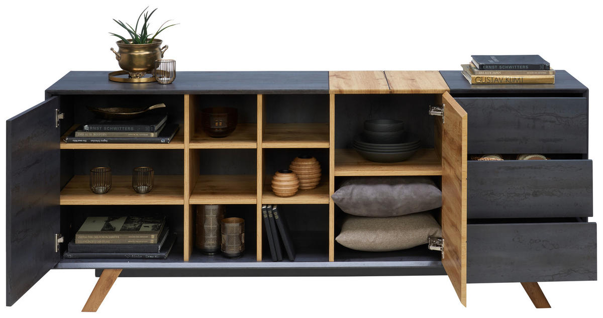SIDEBOARD  in 180/75/40 cm  - Eichefarben/Dunkelgrau, Design, Holz/Holzwerkstoff (180/75/40cm) - Carryhome
