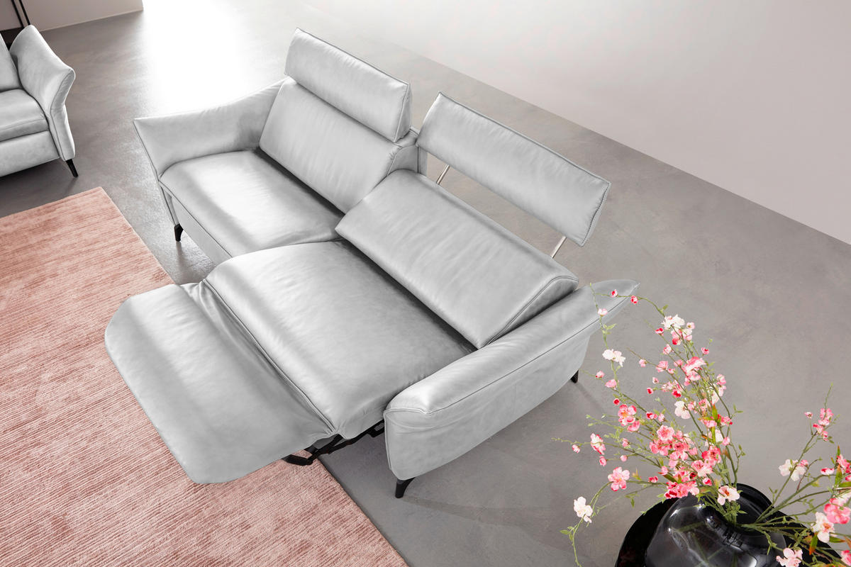 2,5-SITZER in Echtleder Hellgrau  - Anthrazit/Hellgrau, Design, Leder/Metall (194/94/95cm) - Himolla