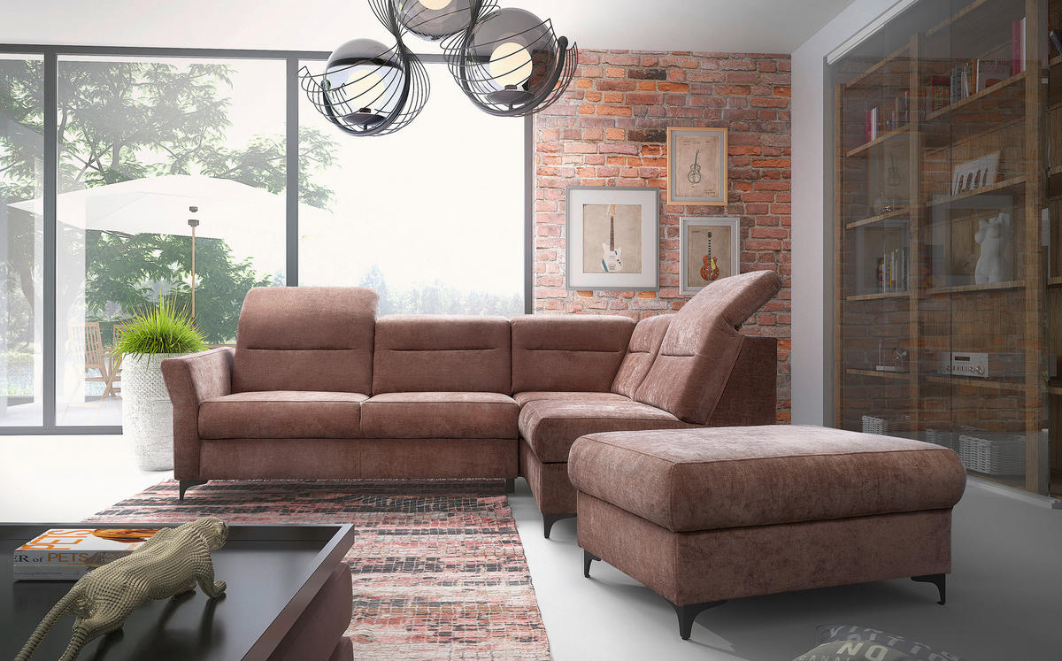 ECKSOFA inkl. Funktionen Terracotta Webstoff  - Terracotta/Schwarz, KONVENTIONELL, Textil/Metall (272/177cm) - Stylife