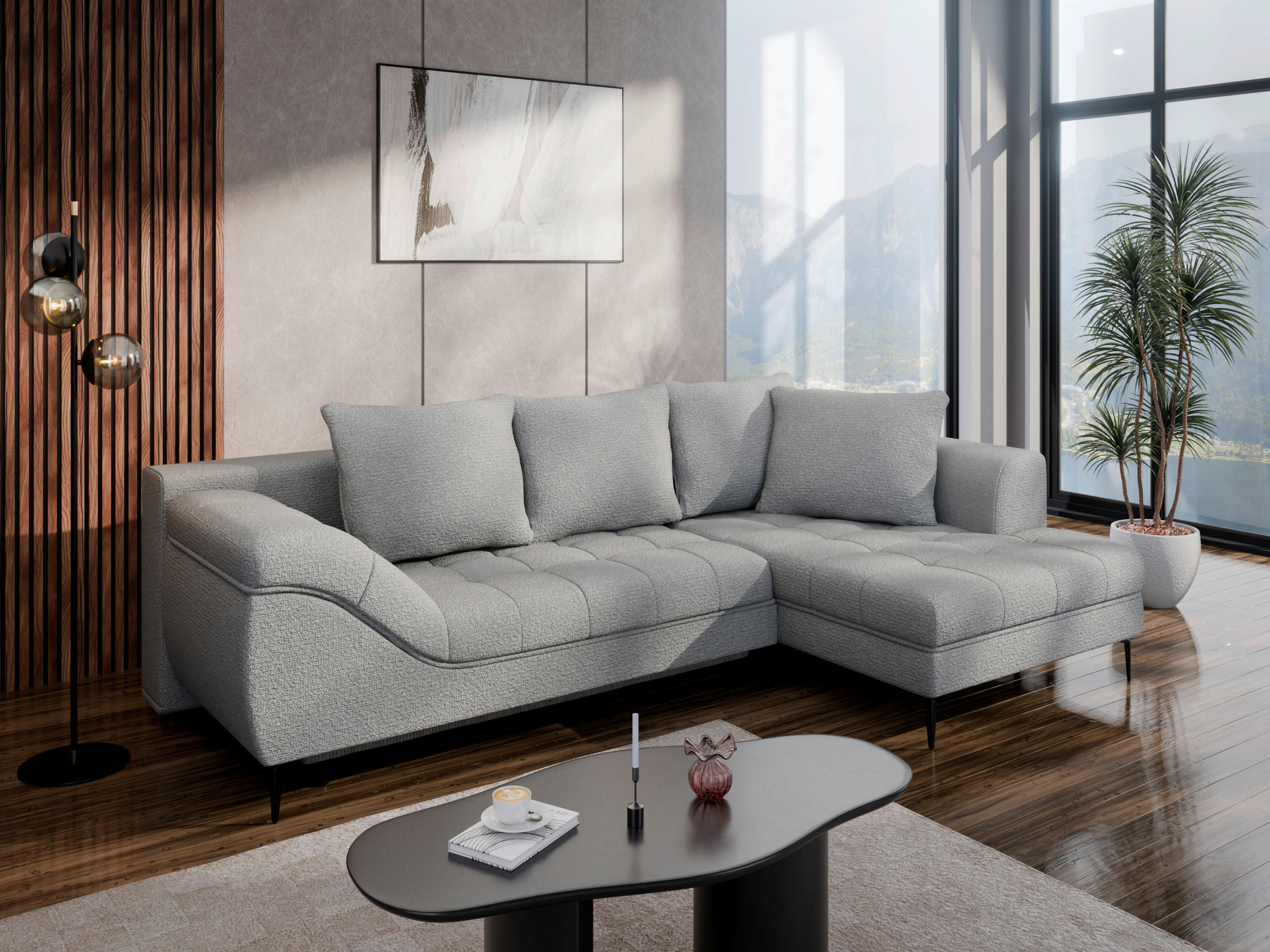 ECKSOFA Grau Struktur, Bouclé  - Schwarz/Grau, Design, Textil (177/276cm) - MID.YOU