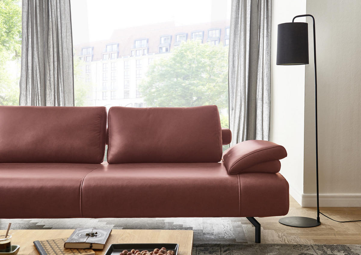 ECKSOFA in Echtleder Weinrot  - Anthrazit/Weinrot, Design, Leder/Metall (255/325cm) - Dieter Knoll