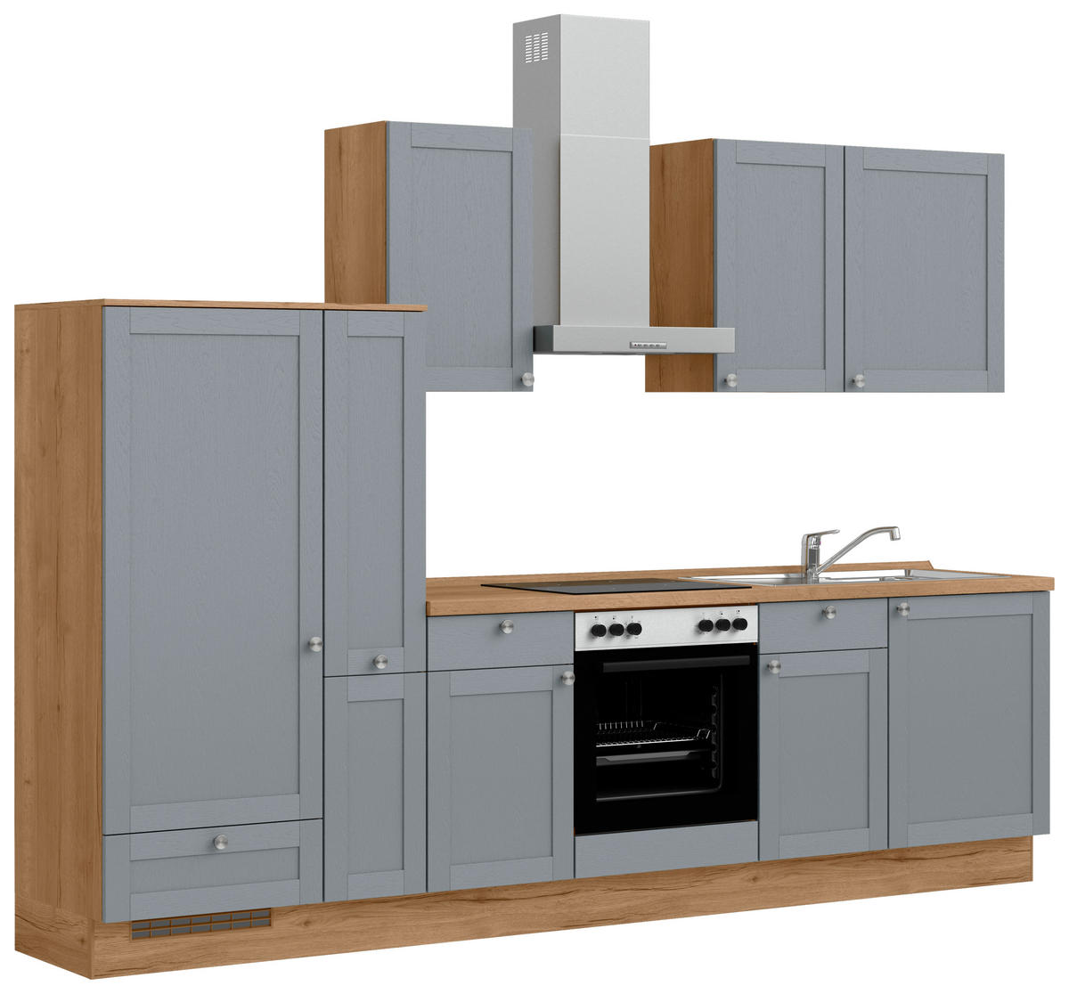 KÜCHENLEERBLOCK Frame 300 cm  in Eichefarben, Blaugrau  - Edelstahlfarben/Eichefarben, MODERN, Holzwerkstoff/Metall (300cm) - Nobilia
