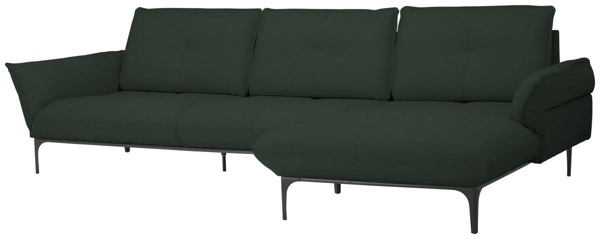 ECKSOFA in Echtleder Dunkelgrün  - Dunkelgrün/Schwarz, Design, Leder/Metall (319/182cm) - Valnatura