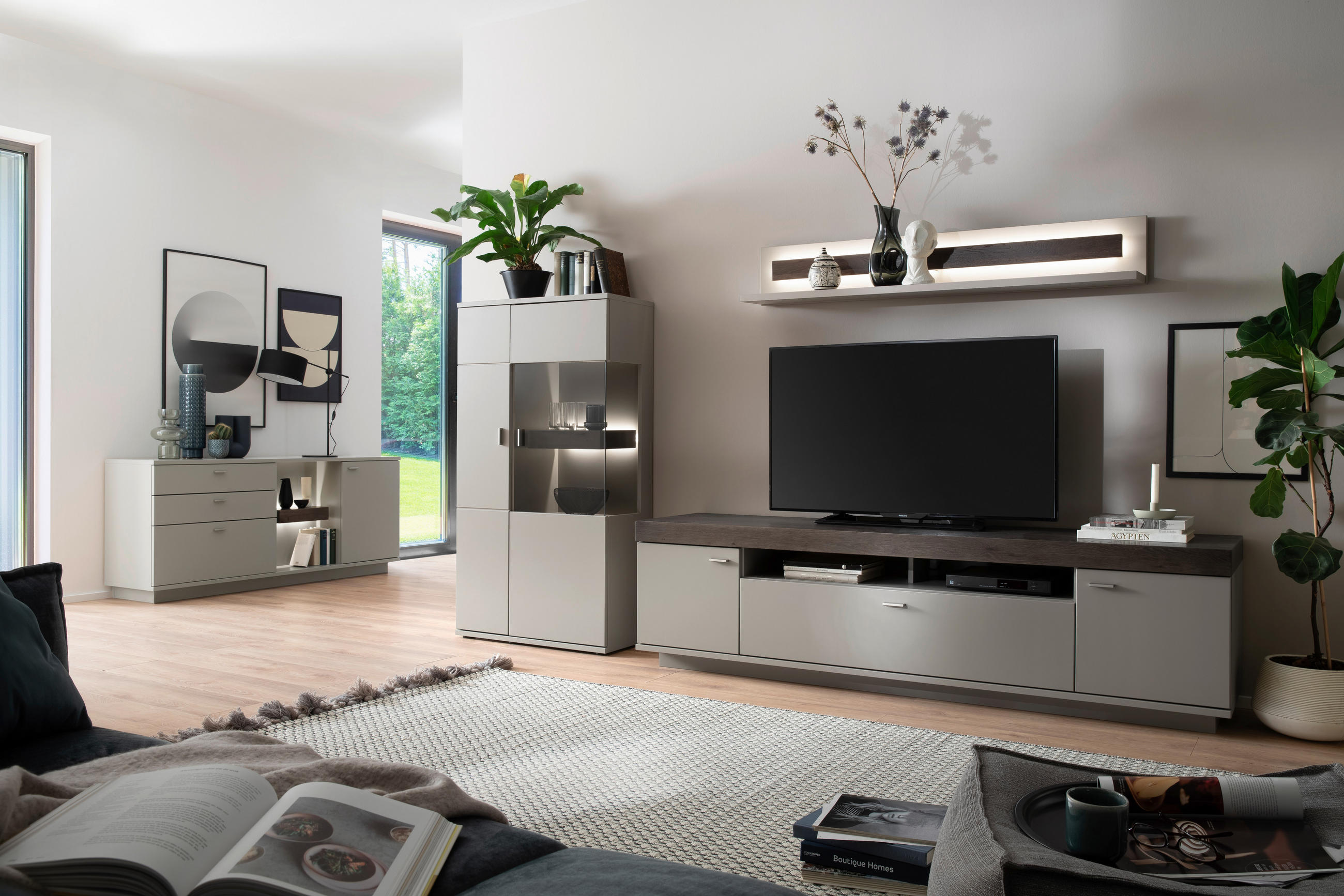 WANDBOARD massiv Grau, Eichefarben  - Eichefarben/Grau, Design, Holzwerkstoff (150/24/22cm) - Novel