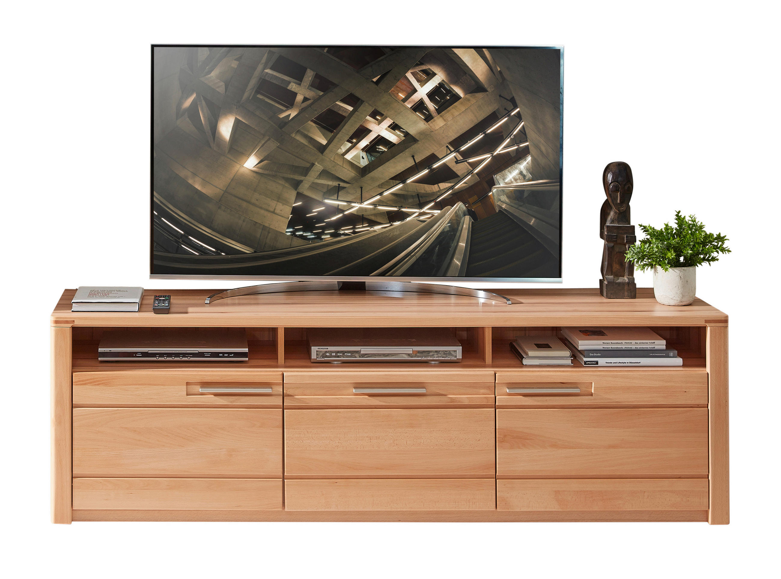 KOMODA POD TELEVIZI, jádrový buk, jádrový buk, 190/58/45 cm - jádrový buk/barvy nerez oceli, Natur, kov/dřevo (190/58/45cm) - Carryhome