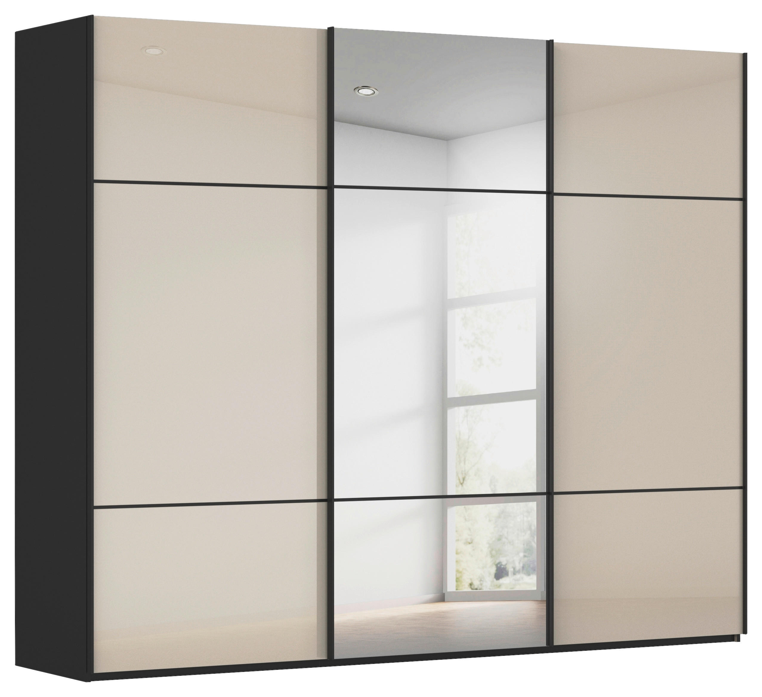 SCHWEBETÜRENSCHRANK 242/223/68 cm,  in Schwarz, Champagner, 3 Tür(en)  - Champagner/Schwarz, KONVENTIONELL, Glas/Holzwerkstoff (242/223/68cm) - Novel