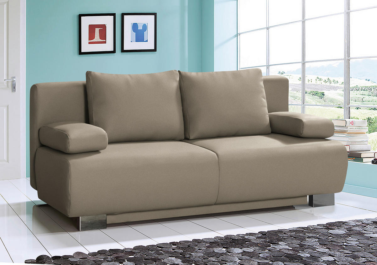 SCHLAFSOFA Rowan in Flachgewebe Cappuccino  - Cappuccino, KONVENTIONELL, Textil/Metall (196/89/94cm) - Novel