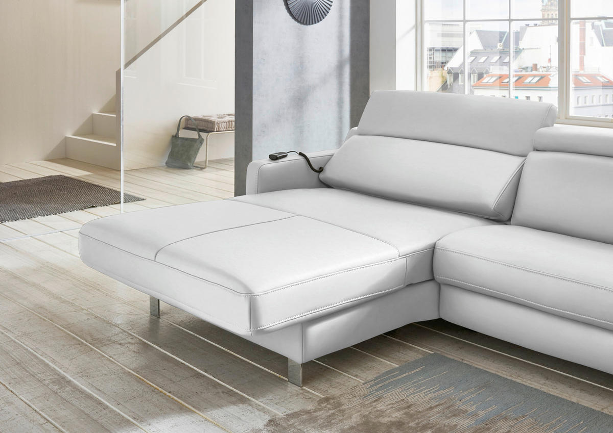 ECKSOFA in Echtleder Weiss  - Chromfarben/Weiss, Design, Leder/Metall (176/291cm) - Valdera