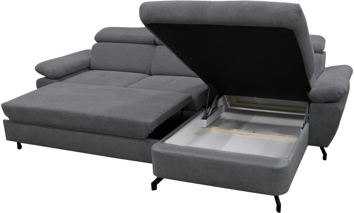 ECKSOFA OMEGA in Chenille Dunkelgrau  280/186 cm  - Dunkelgrau/Schwarz, Design, Textil/Metall (280/186cm) - MID.YOU