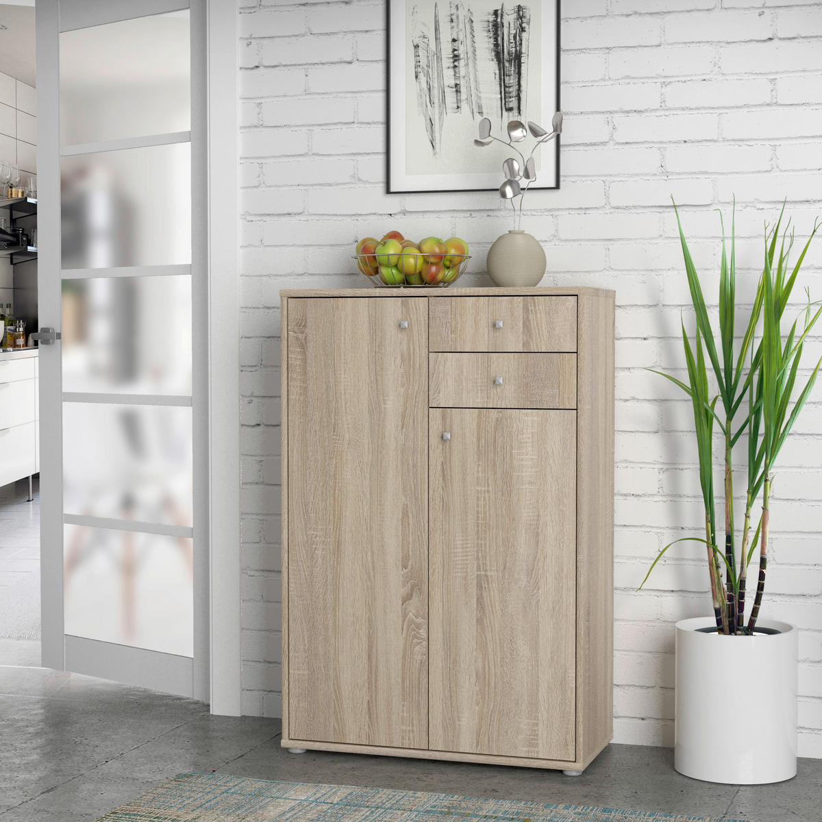 KOMMODE  in 73,7/111,1/34,8 cm  - Alufarben/Sonoma Eiche, Design, Holzwerkstoff/Kunststoff (73,7/111,1/34,8cm)