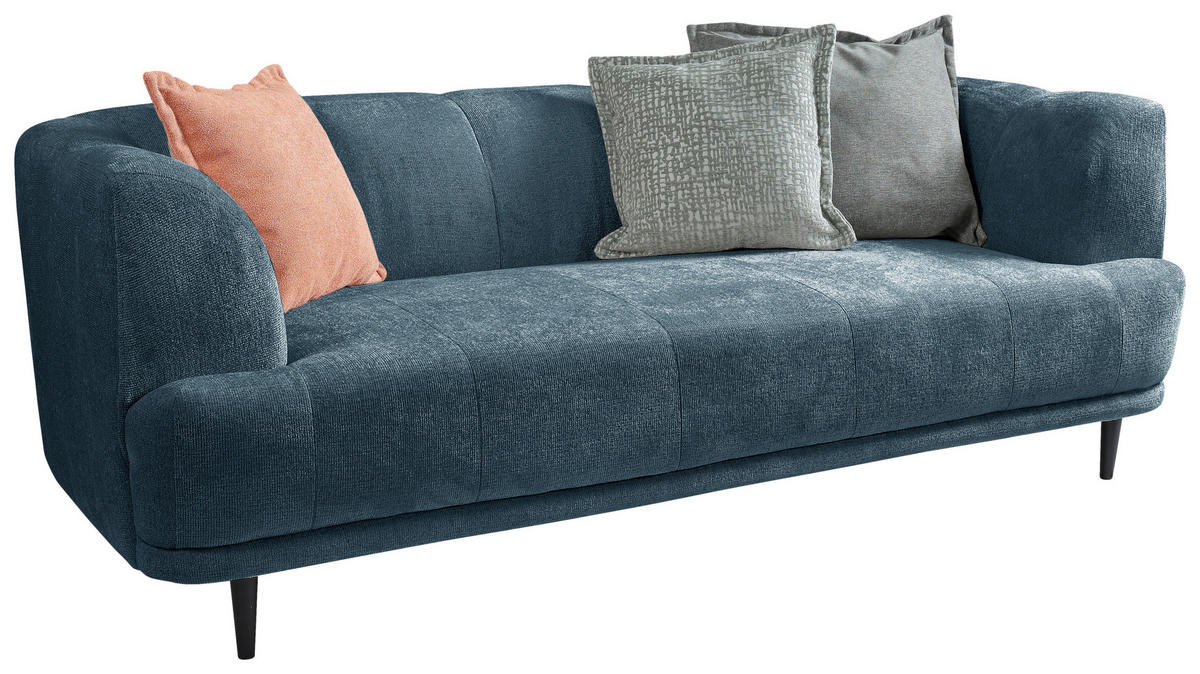 3-SITZER-SOFA in Flachgewebe Blau  - Blau/Schwarz, Design, Textil/Metall (226/77/106cm) - MID.YOU