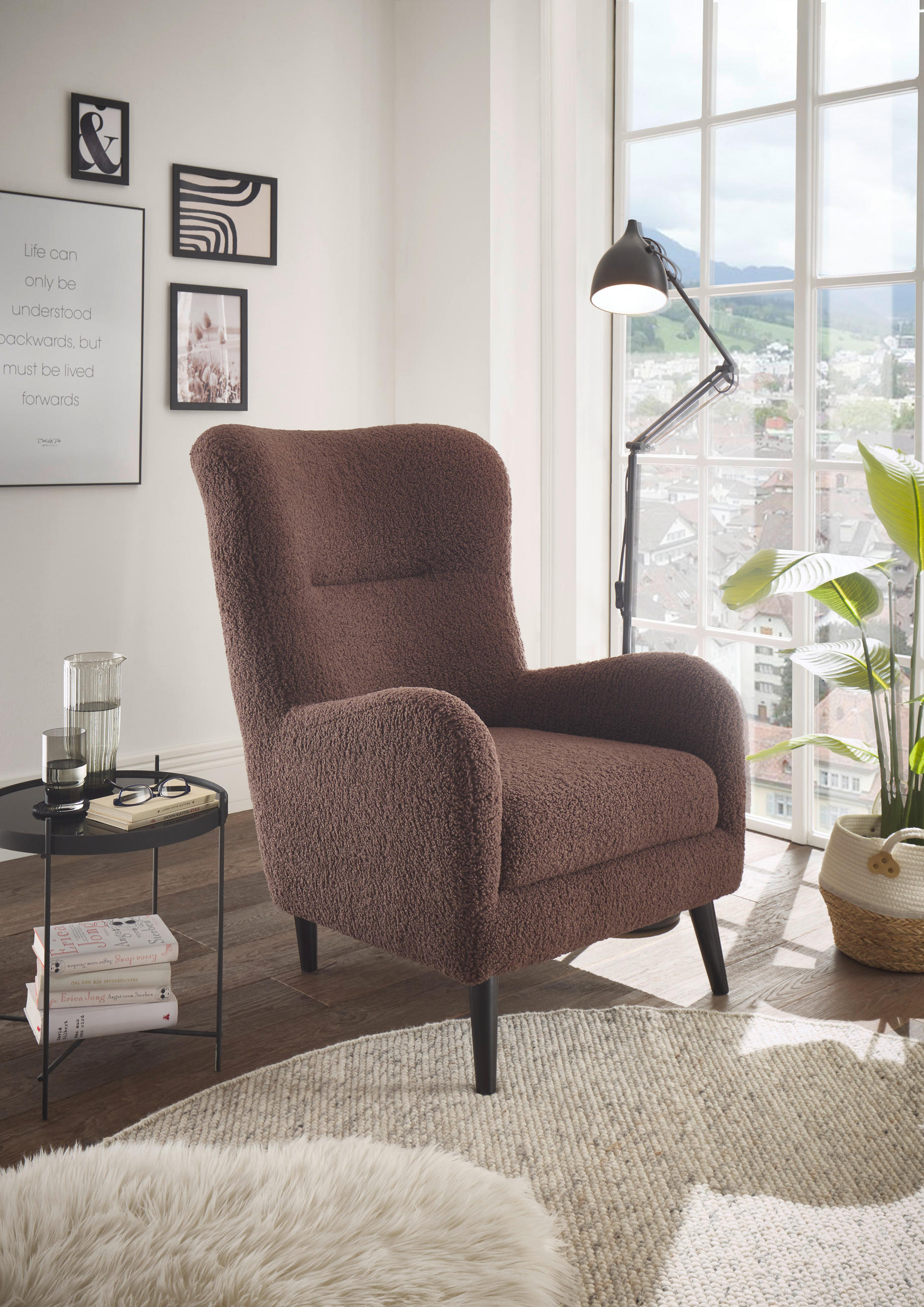 SESSEL Teddystoff Braun    - Schwarz/Braun, Design, Holz/Textil (77/103/98cm) - MID.YOU