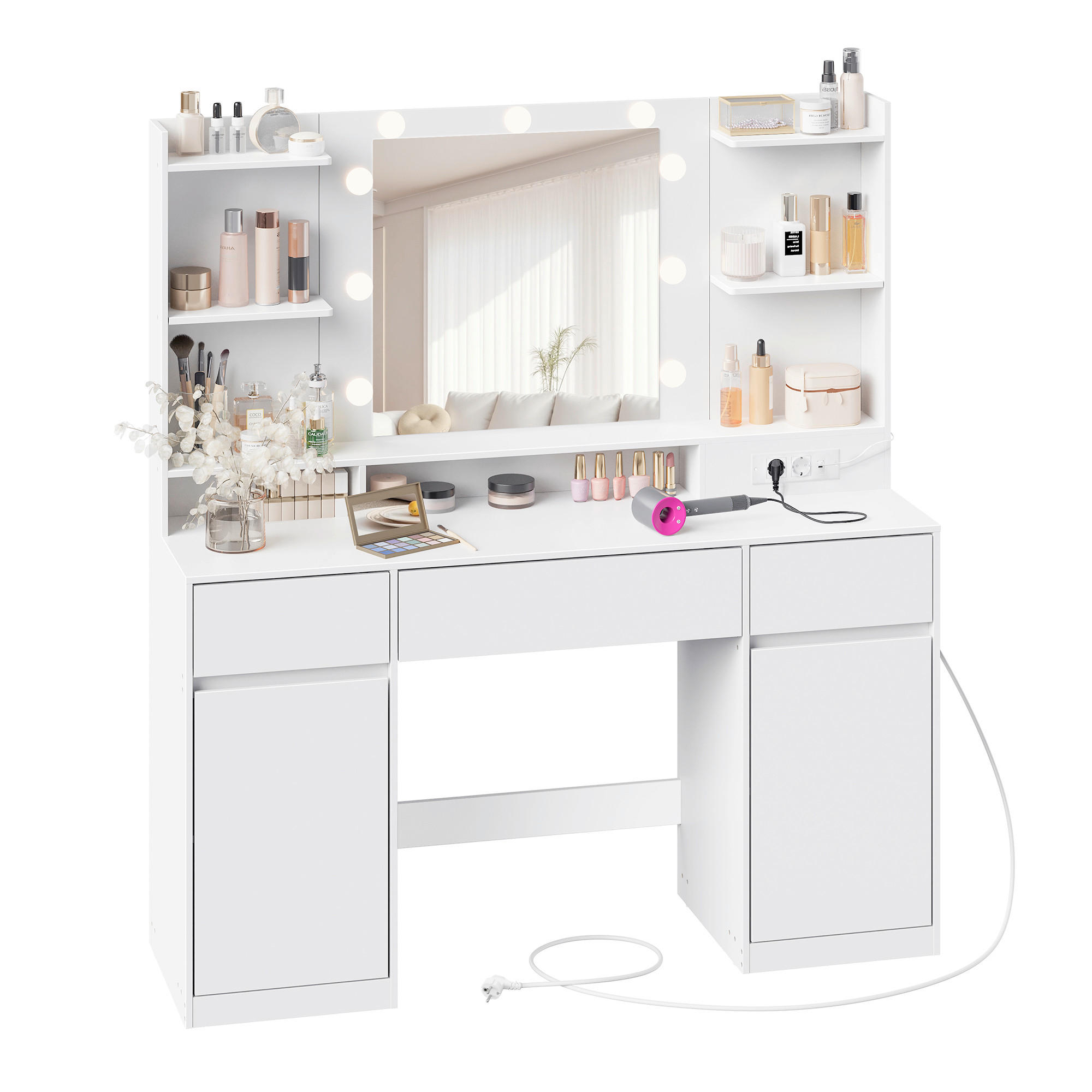 SCHMINKTISCH 107/40/144 cm, Weiß  - Weiß, KONVENTIONELL, Glas/Holzwerkstoff (107/40/144cm) - Boxxx