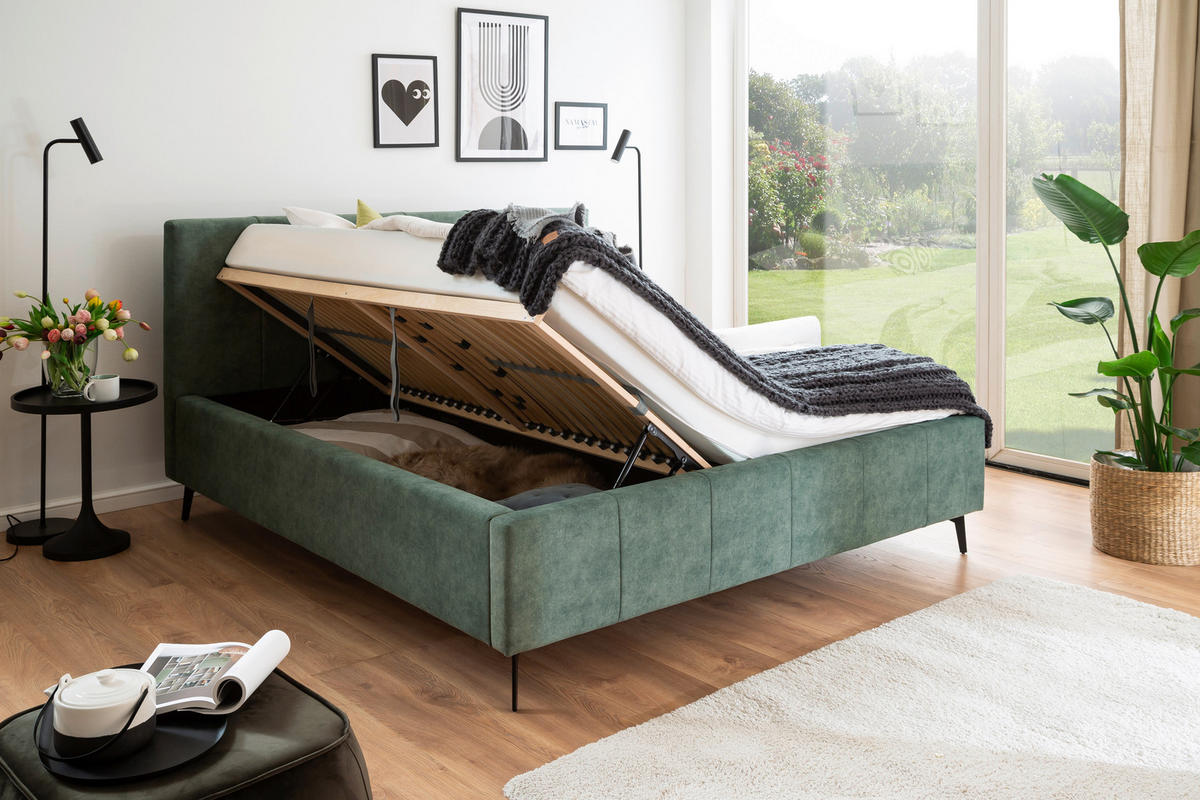 POLSTERBETT 180/200 cm  in Grün  - Birkefarben/Buchefarben, Konventionell, Holz/Textil (180/200cm) - Boxxx