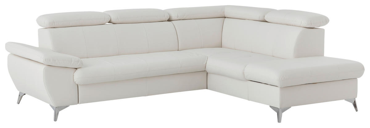 ECKSOFA in Lederlook Weiß  - Chromfarben/Weiß, KONVENTIONELL, Textil/Metall (256/209cm) - Livetastic