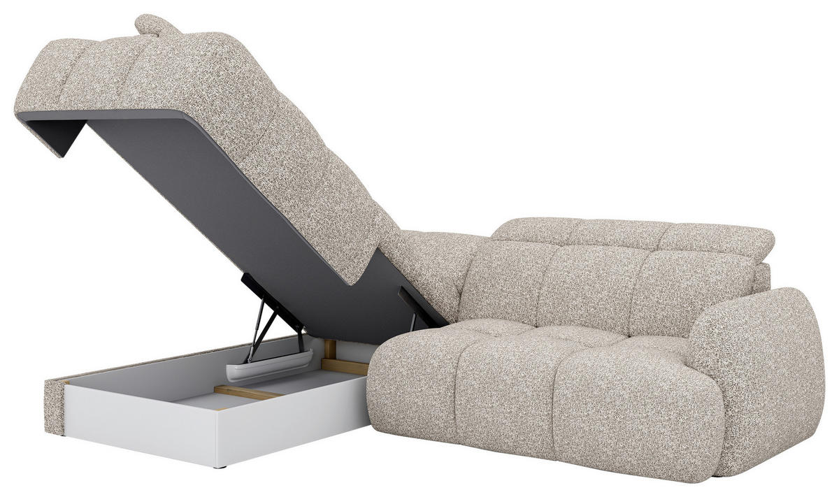 ECKSOFA Beige Webstoff Bettkasten, Schlaffunktion, Rücken echt, Kopfteilverstellung, Sitzvorzug  - Beige/Schwarz, Design, Kunststoff/Textil (230/275cm) - Welnova