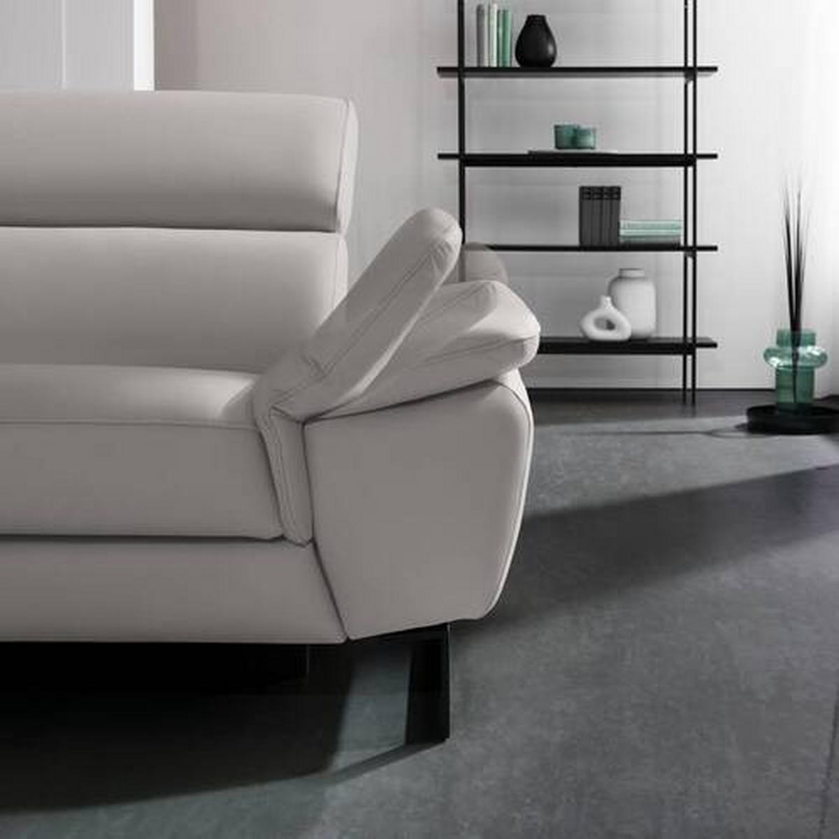 ECKSOFA Echtleder Greige  - Greige/Schwarz, Design, Leder/Metall (281/225cm) - Celina Home