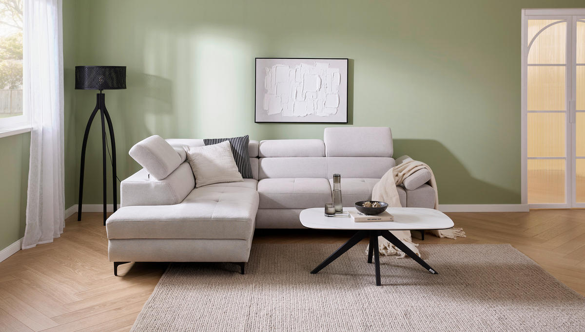 ECKSOFA in Flachgewebe Beige  206/266 cm  - Beige/Schwarz, Design, Textil/Metall (206/266cm) - Stylife
