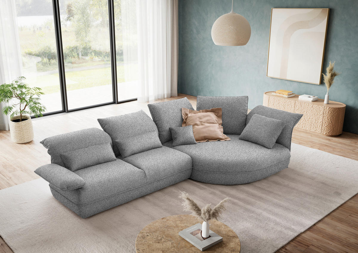ECKSOFA  in Chenille Grau  343/154 cm  - Schwarz/Grau, Design, Kunststoff/Textil (343/154cm) - Koinor