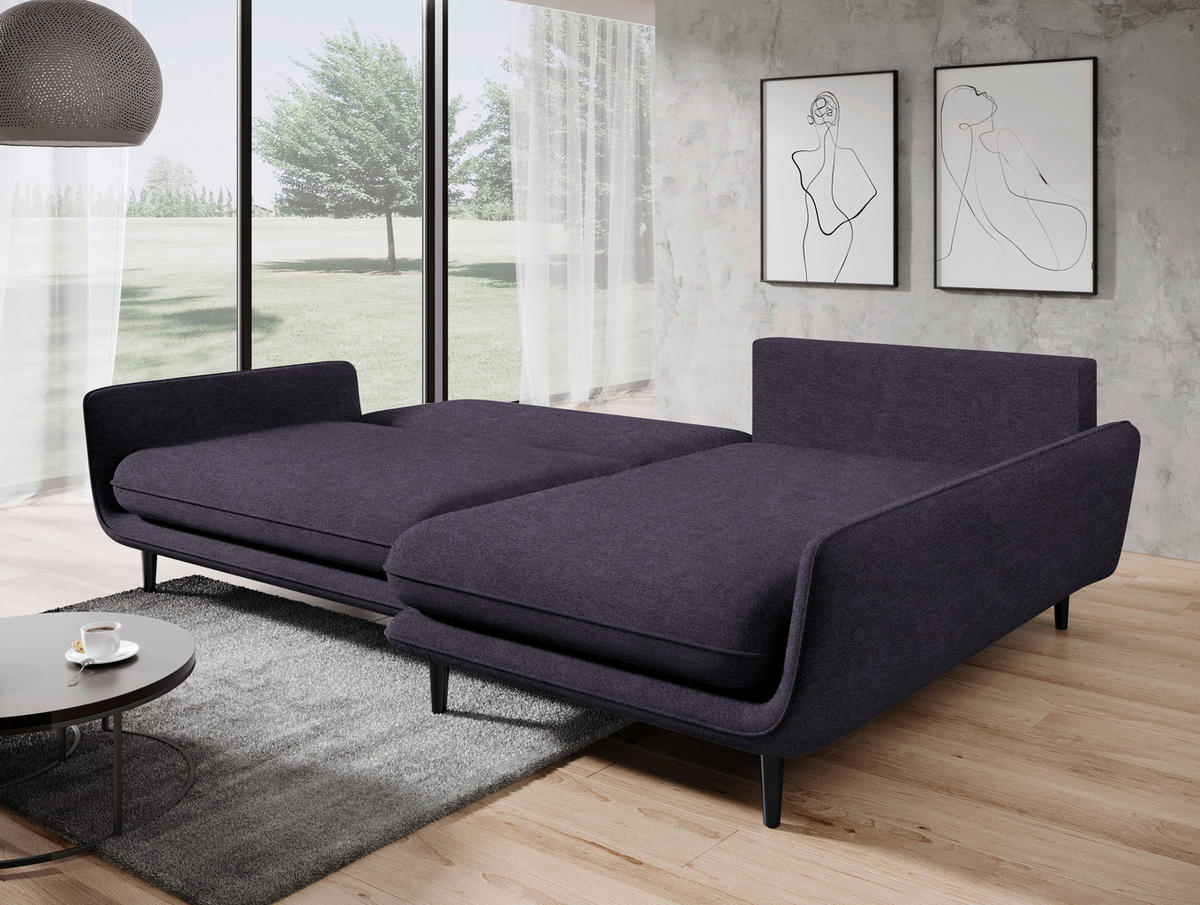ECKSOFA in Velours Anthrazit  - Anthrazit/Schwarz, Design, Holz/Textil (260/167cm) - Welnova