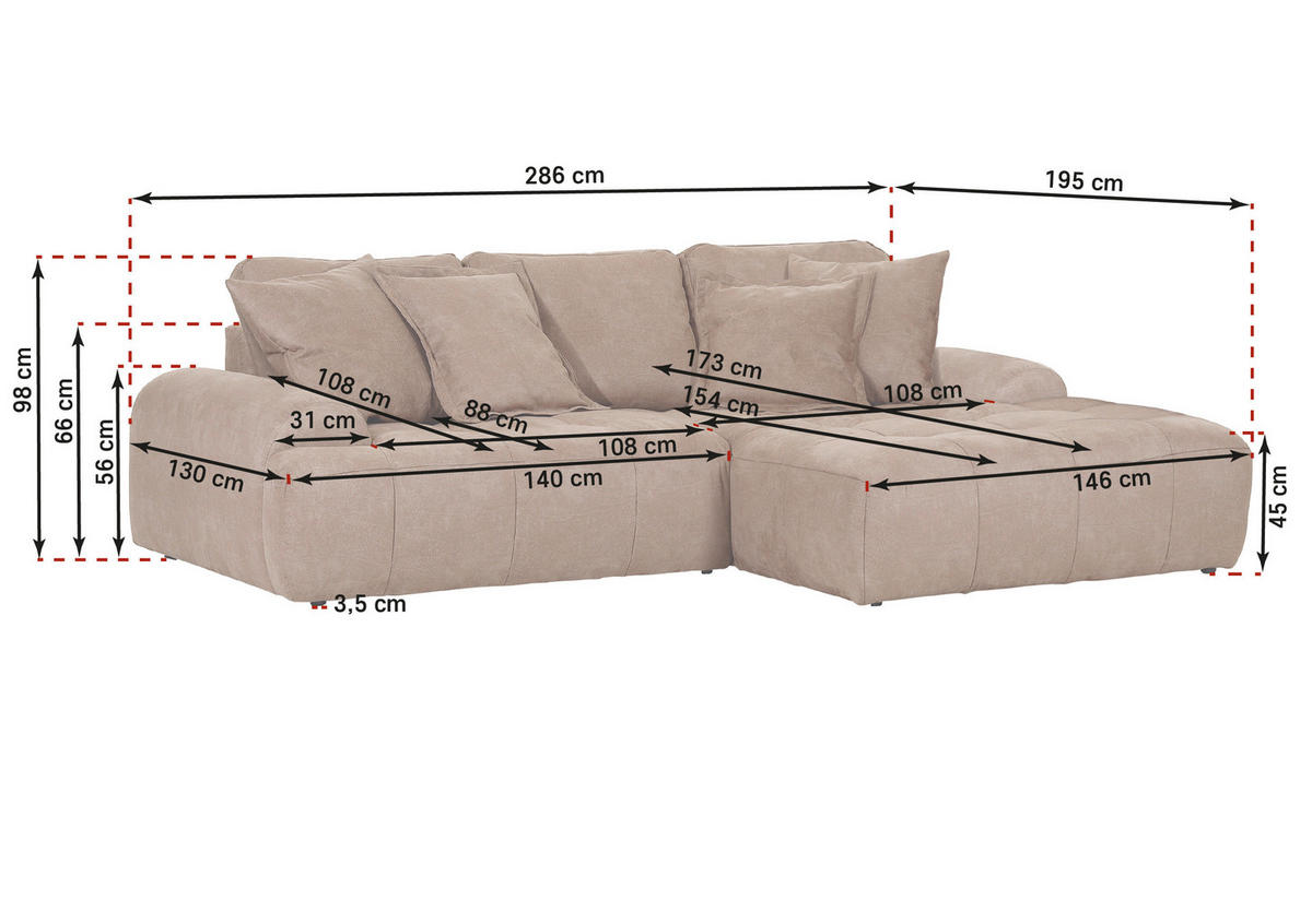HÖRNSOFFA i flatväv rosa  - svart/rosa, Klassisk, textil/plast (286/195cm) - Carryhome