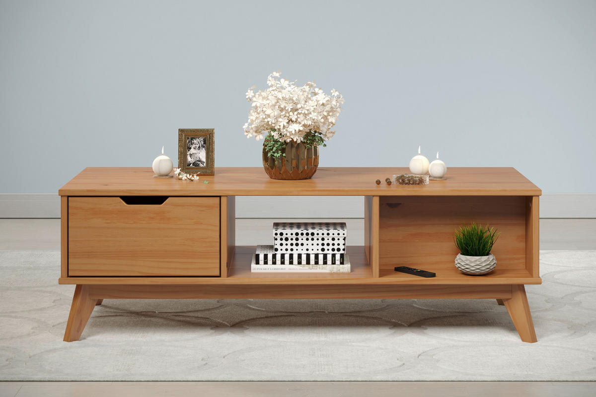 COUCHTISCH Kiefer massiv 120/55/39 cm rechteckig Honig  - Honig, LIFESTYLE, Holz (120/55/39cm)