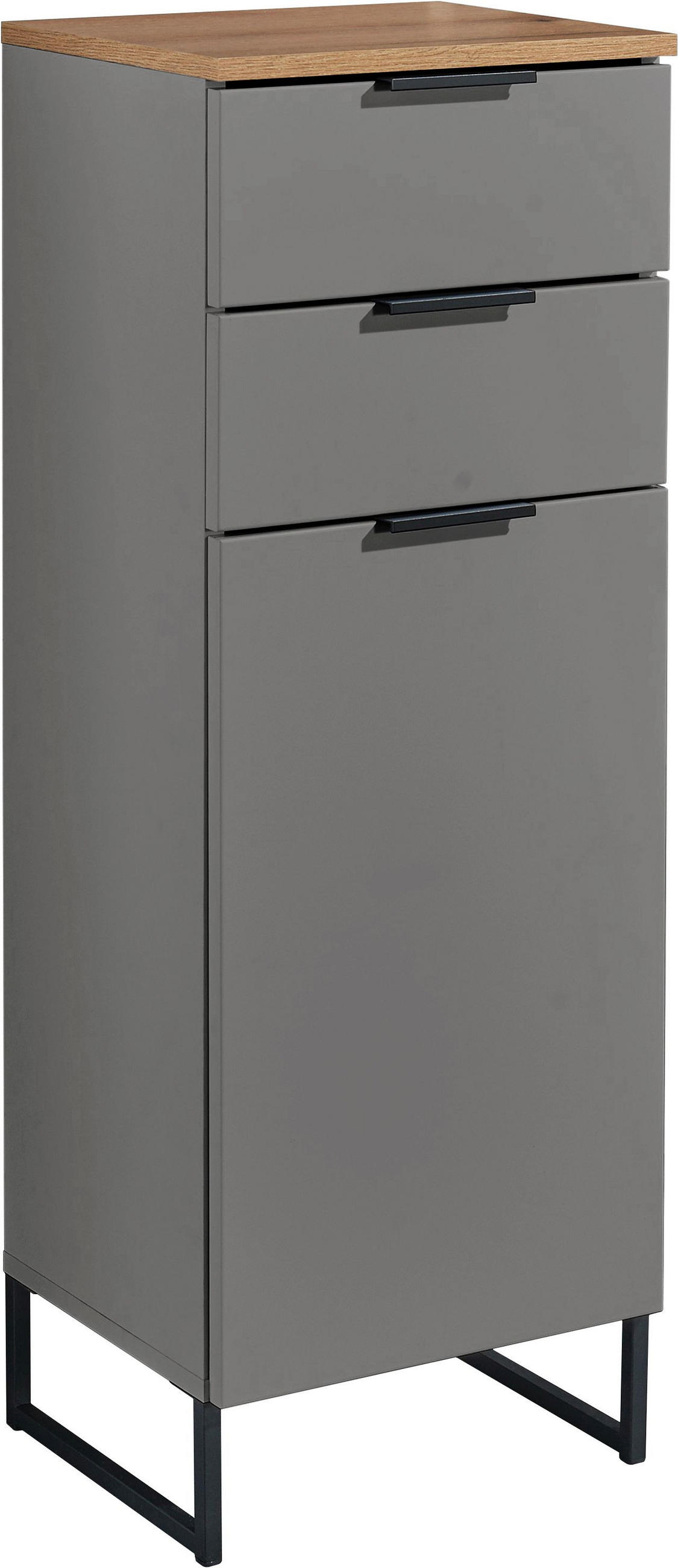 MIDISCHRANK 38/106/32 cm  - Eichefarben/Schwarz, KONVENTIONELL, Holzwerkstoff/Metall (38/106/32cm) - home24