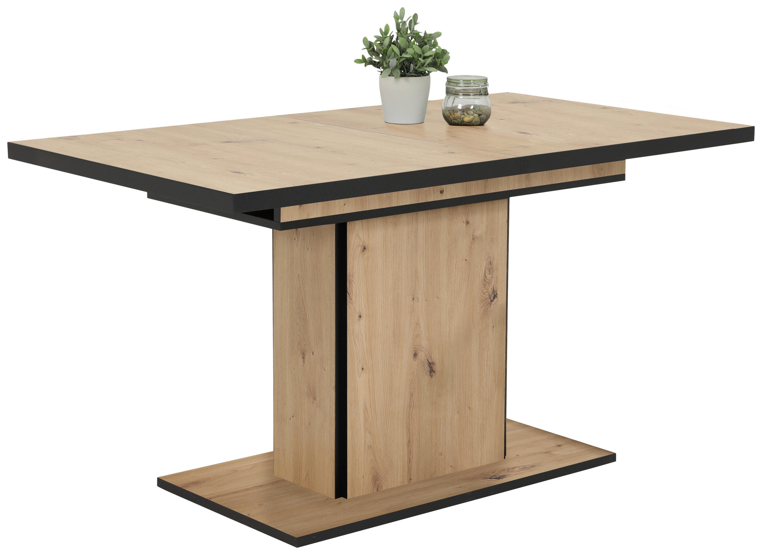 ESSTISCH Schwarz, Eiche Artisan rechteckig  ausziehbar, Variantenauswahl  - Schwarz/Eiche Artisan, KONVENTIONELL, Holzwerkstoff (120-160/80/76cm) - Carryhome