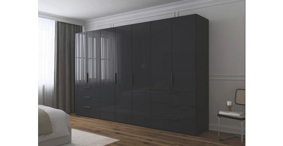 DREHTÜRENSCHRANK 350/235/61 cm,  in Graphitfarben, 7-türig  - Graphitfarben, Basics, Glas/Holzwerkstoff (350/235/61cm) - Novel