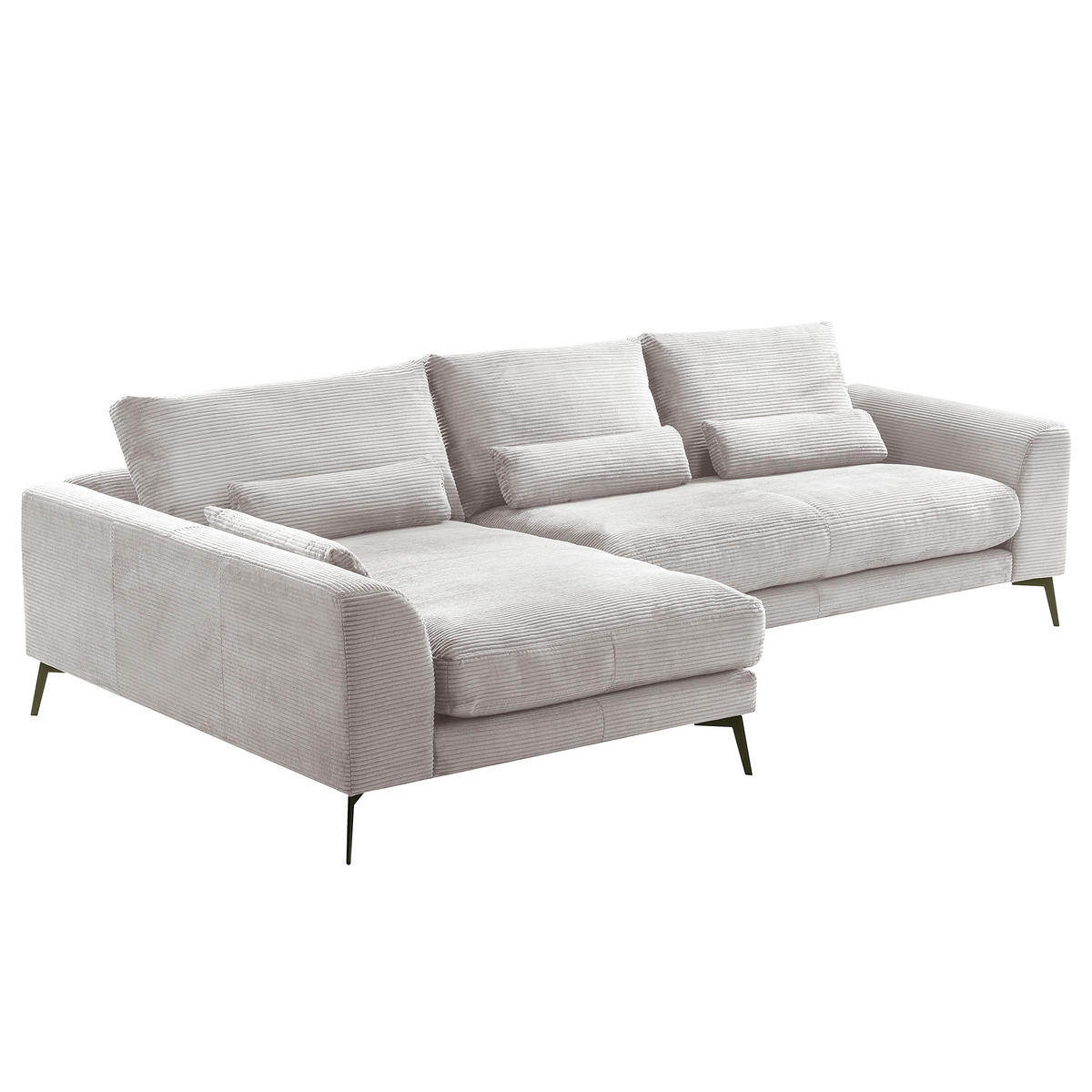 ECKSOFA  in Cord Hellgrau Nierenkissen, Rückenkissen  172/313 cm  - Hellgrau/Schwarz, Design, Textil/Metall (172/313cm) - P & B