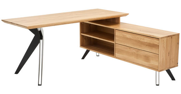 ECKSCHREIBTISCH 160/160/75 cm  in Eichefarben  - Eichefarben/Schwarz, Natur, Holz/Metall (160/160/75cm) - Linea Natura