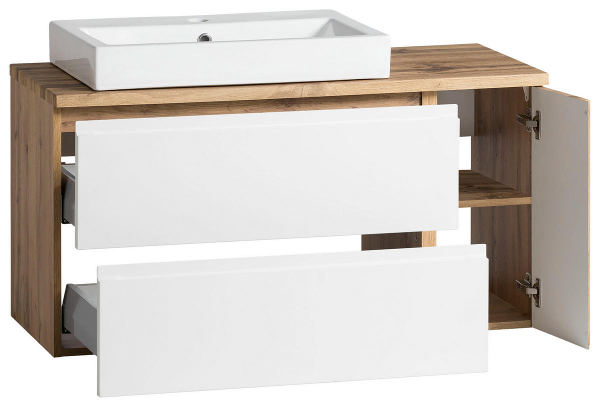 SKRINKA S UMÝVADLOM, 105 cm - biela/dub wotan, Modern, kompozitné drevo/keramika (105cm) - Held