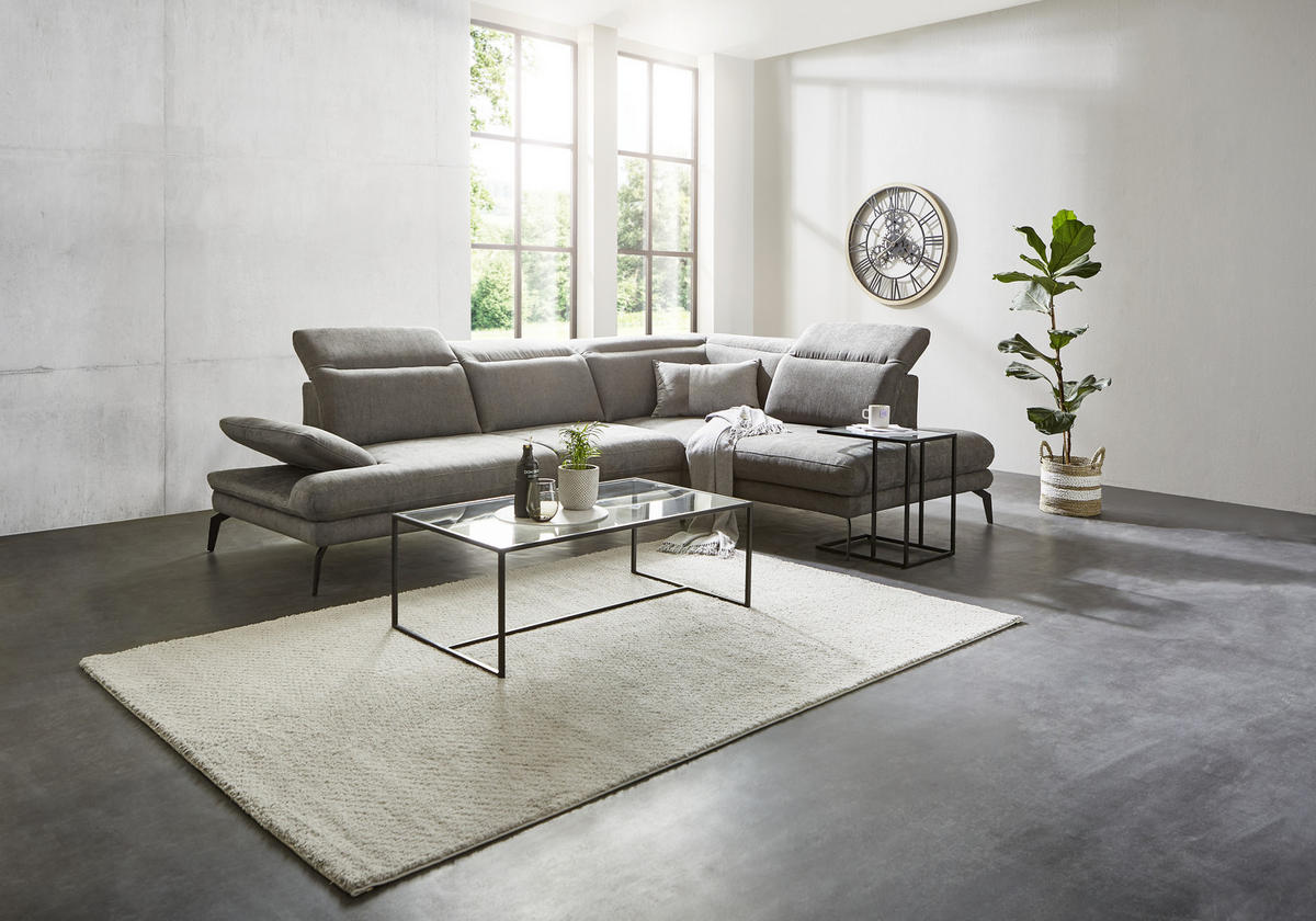 ECKSOFA in Webstoff Grau  - Schwarz/Grau, Design, Textil/Metall (293/197cm) - Stylife