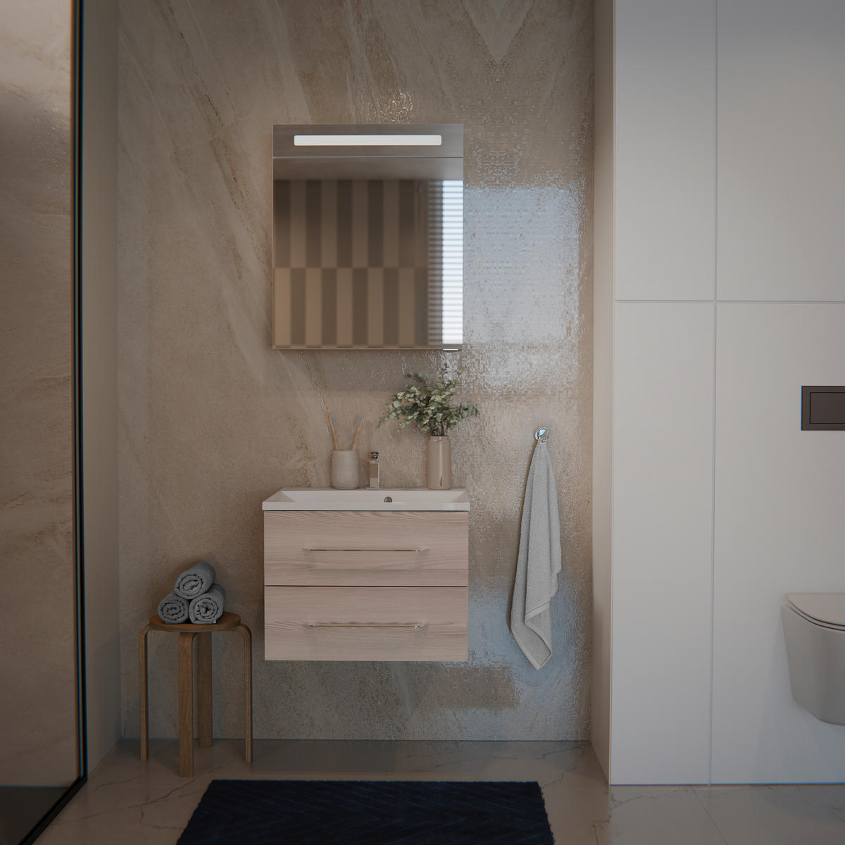 BADEZIMMER 3-teilig  in 60 cm  - Chromfarben/Eschefarben, MODERN, Glas/Holzwerkstoff (60cm) - MID.YOU