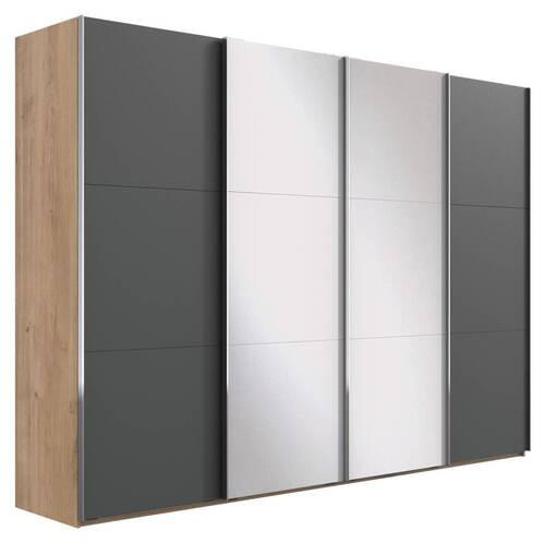 ŠATNÍ SKŘÍŇ SE ZRCADLEM, barvy grafitu, barvy dubu, 350/216/65 cm - barvy dubu/barvy chromu, Basics, kov/kompozitní dřevo (350/216/65cm) - MID.YOU