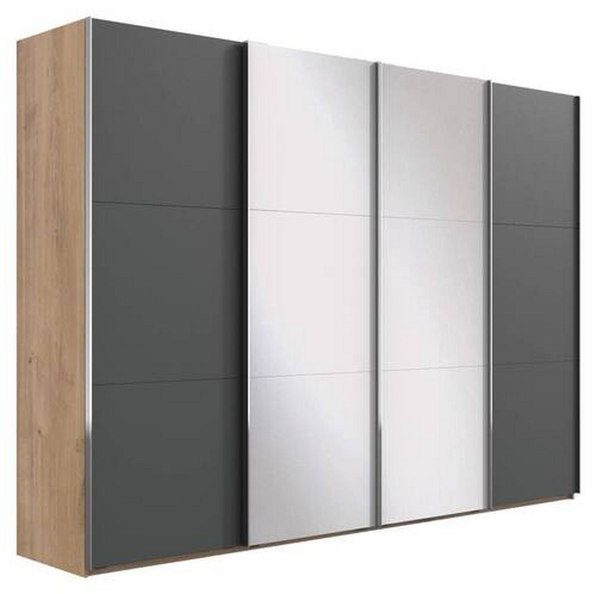 ŠATNÍ SKŘÍŇ SE ZRCADLEM, barvy grafitu, barvy dubu, 350/216/65 cm - barvy dubu/barvy chromu, Basics, kov/kompozitní dřevo (350/216/65cm) - MID.YOU