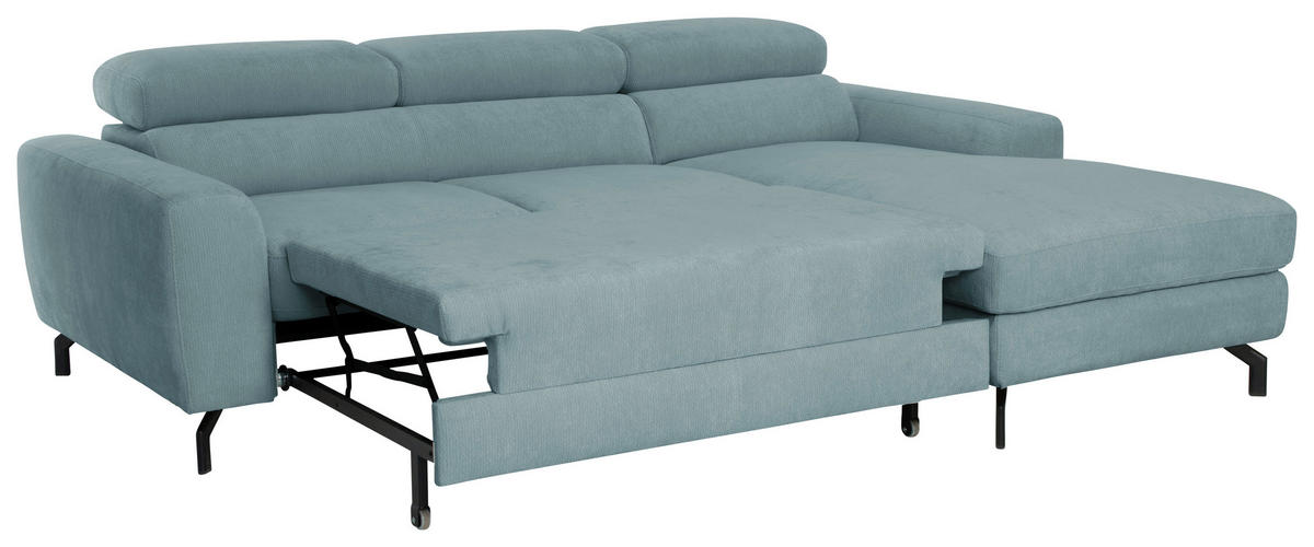 ECKSOFA LARGO in Chenille Blau  226/177 cm  - Blau/Schwarz, Design, Textil/Metall (226/177cm) - Livetastic
