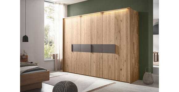 DREHTÜRENSCHRANK 301,9/223,3/62 cm,  in Bronzefarben, Wildeiche, 6-türig  - Wildeiche/Bronzefarben, Natur, Glas/Holz (301,9/223,3/62cm) - Valnatura