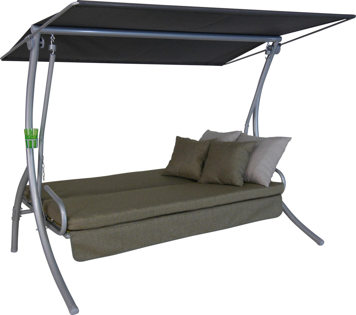 HOLLYWOODSCHAUKEL 210/160/145 cm Grau, Olivgrün  - Dunkelgrau/Anthrazit, Basics, Kunststoff/Textil (210/160/145cm) - Boxxx