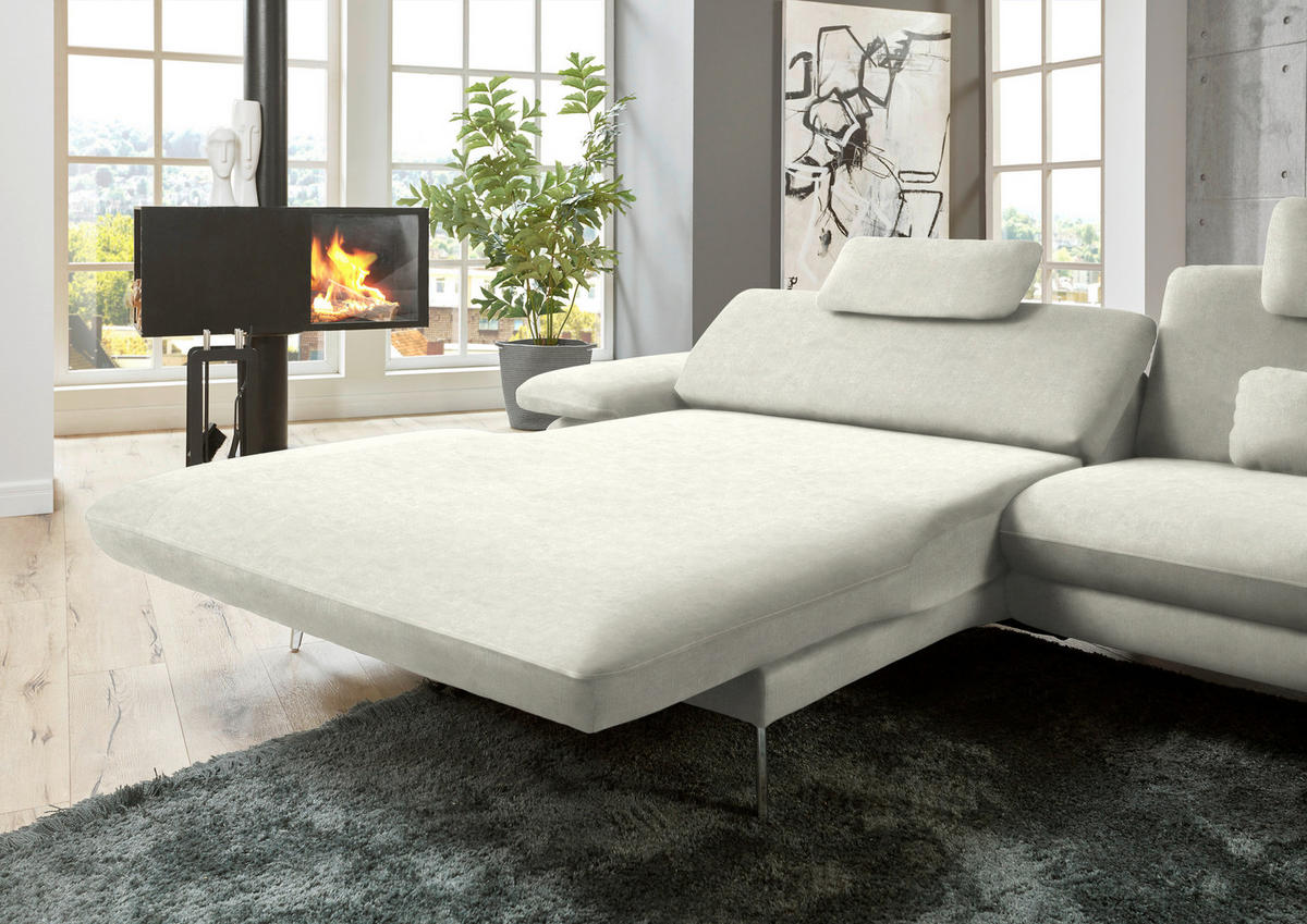 ECKSOFA in Velours Ecru  184/284 cm  - Ecru/Schwarz, Design, Textil/Metall (184/284cm) - Dieter Knoll