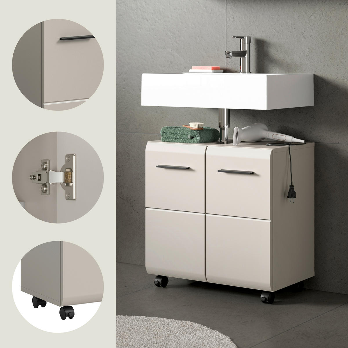 TVÄTTSTÄLLSUNDERSKÅP 60/58/30 cm  - svart/kashmir, Trend, trämaterial/plast (60/58/30cm) - MID.YOU
