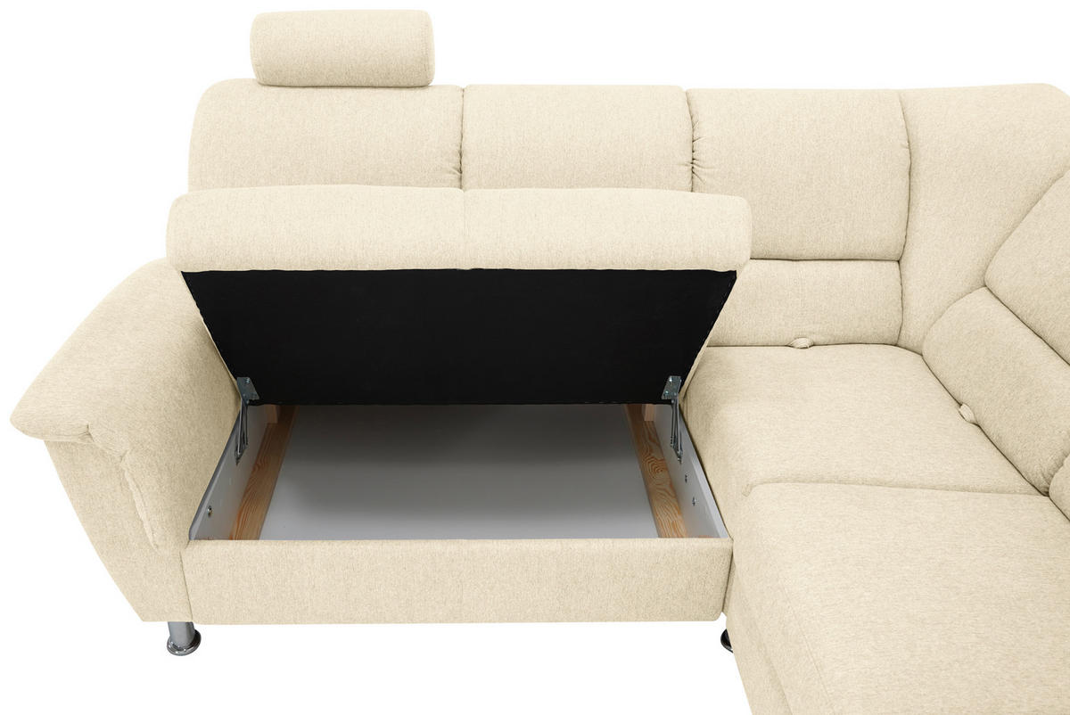ECKSOFA in Webstoff Beige  - Beige/Silberfarben, Design, Holz/Kunststoff (219/270cm) - Livetastic