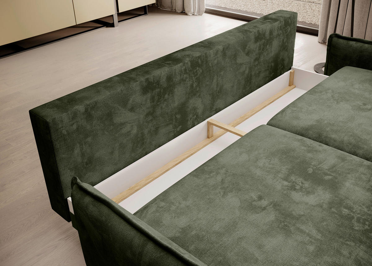 SCHLAFSOFA Chenille Olivgrün  - Schwarz/Olivgrün, KONVENTIONELL, Textil/Metall (223/89/107cm) - Carryhome