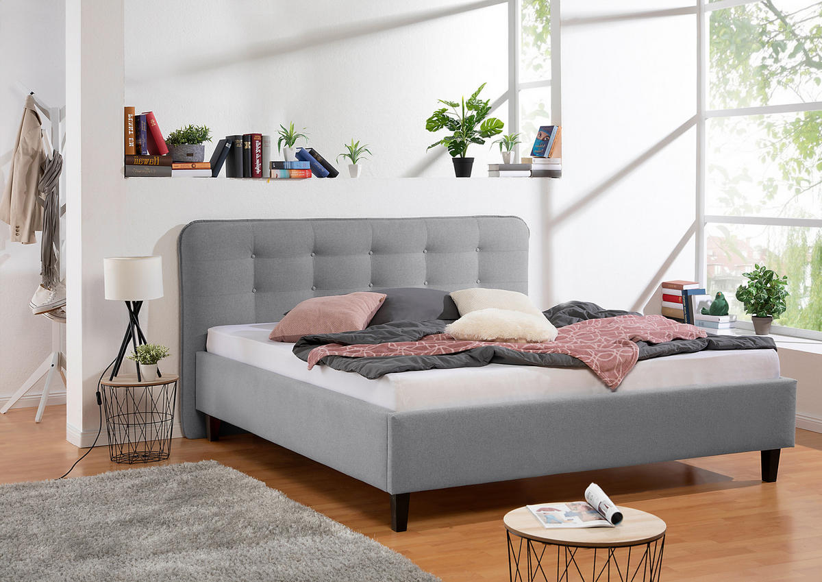 POLSTERBETT 160/200 cm,  in Grau,  - Schwarz/Grau, MODERN, Holz/Textil (160/200cm) - Livetastic
