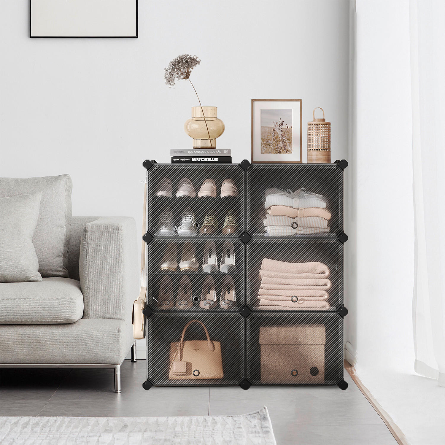 REGÁL NA TOPÁNKY, čierna, biela, 82/92/32 cm - čierna/biela, Basics, kov/plast (82/92/32cm)