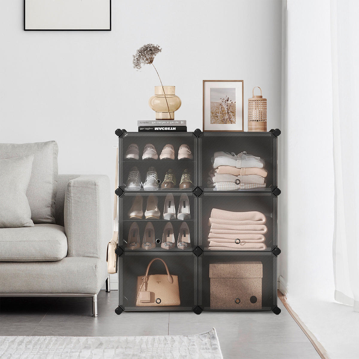 REGÁL NA TOPÁNKY, čierna, biela, 82/92/32 cm - čierna/biela, Basics, kov/plast (82/92/32cm)