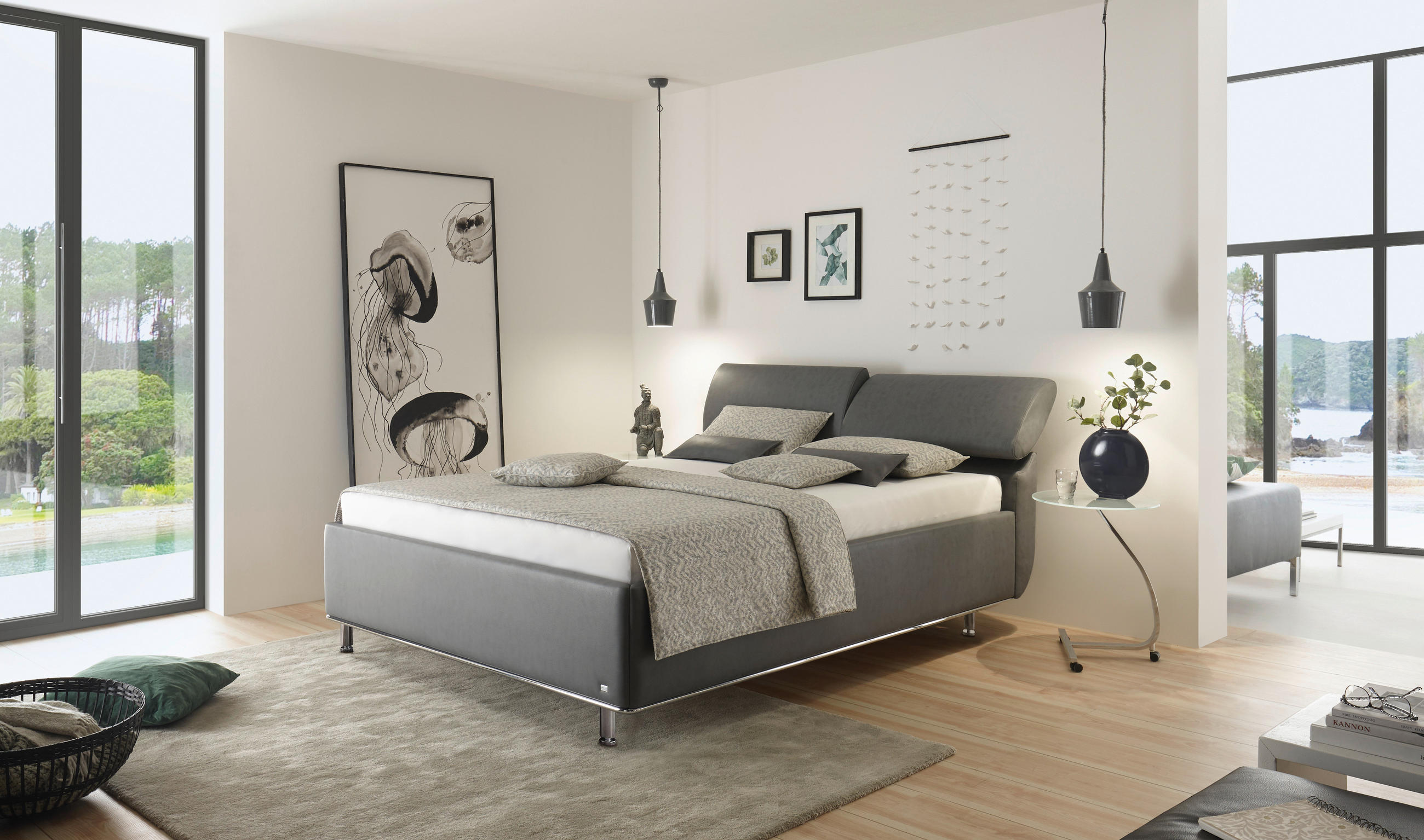 POLSTERBETT gepolstertes Kopfteil, Lattenroste, Matratzen, Kopfteilverstellung Grau 180/200 cm  - Chromfarben/Grau, Basics, Holzwerkstoff/Textil (180/200cm) - RUF Betten