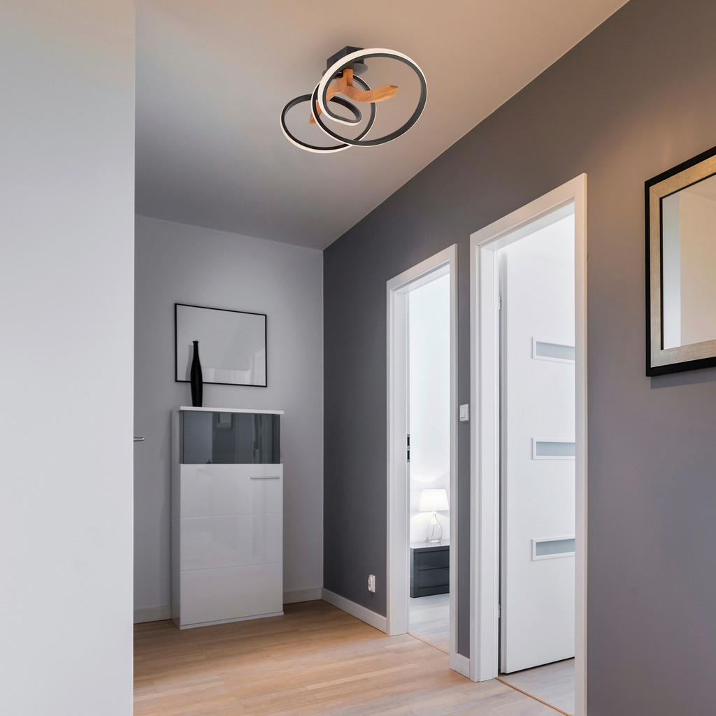 Thumbnail - Waldwelt Led-Deckenleuchte Argentina, Schwarz, Holz, Metall, Eiche, massiv, 45x18x45 cm, Lampen & Leuchten, Innenbeleuch...