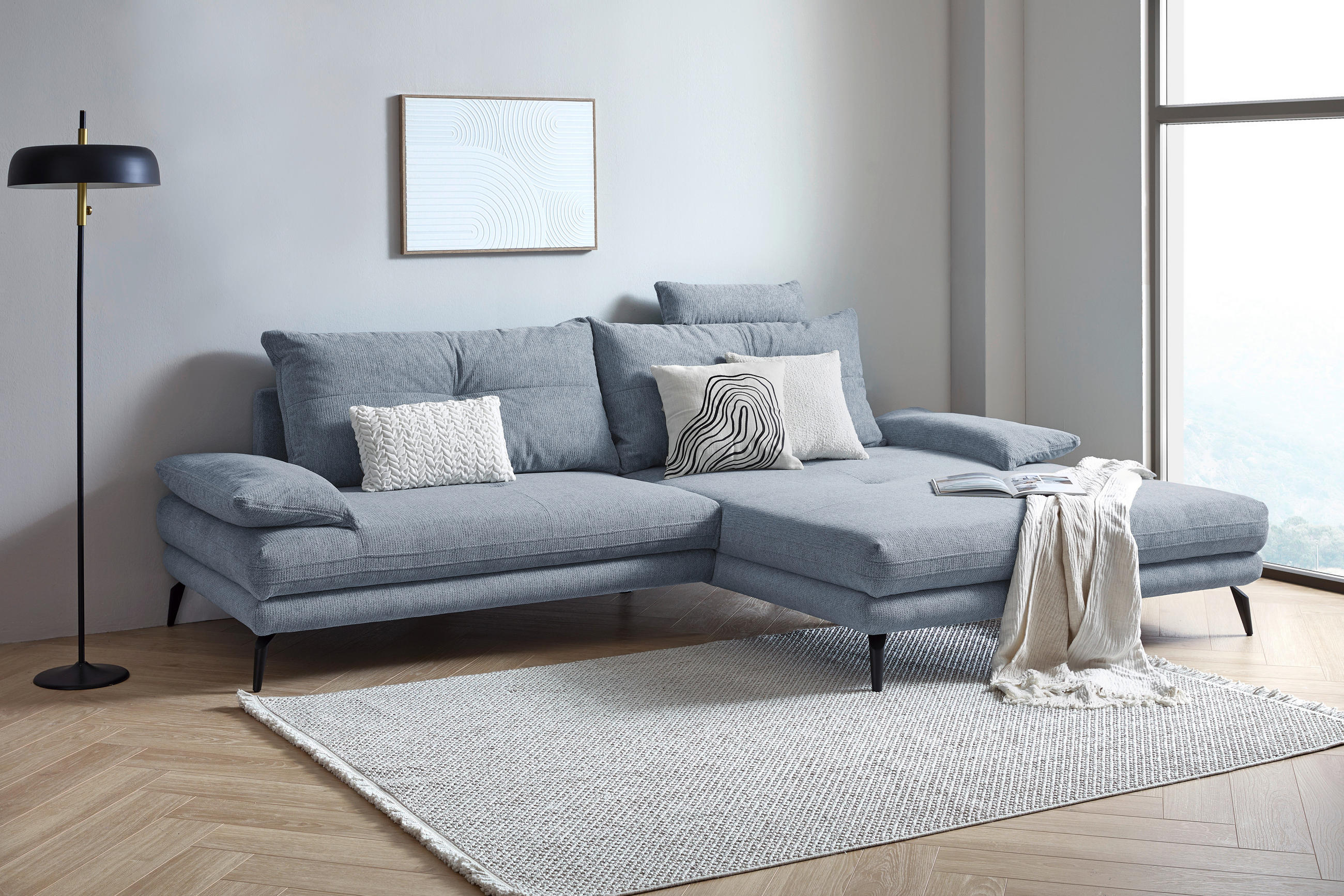 HÖRNSOFFA i flatväv blå  - blå/svart, Klassisk, metall/textil (294/176cm) - MID.YOU